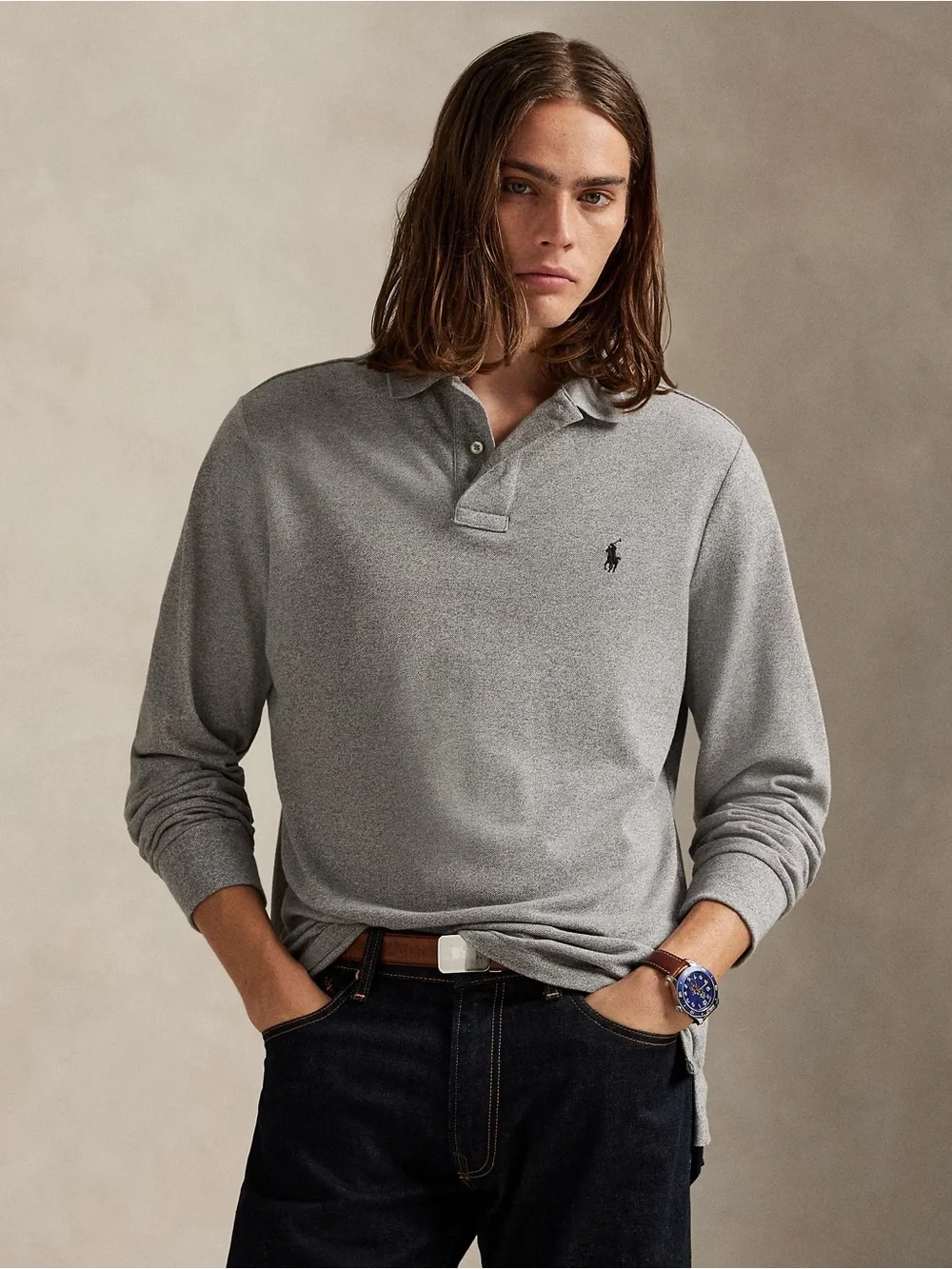 Polo by Ralph Lauren Long-Sleeve Polo Shirt - Heather Gray